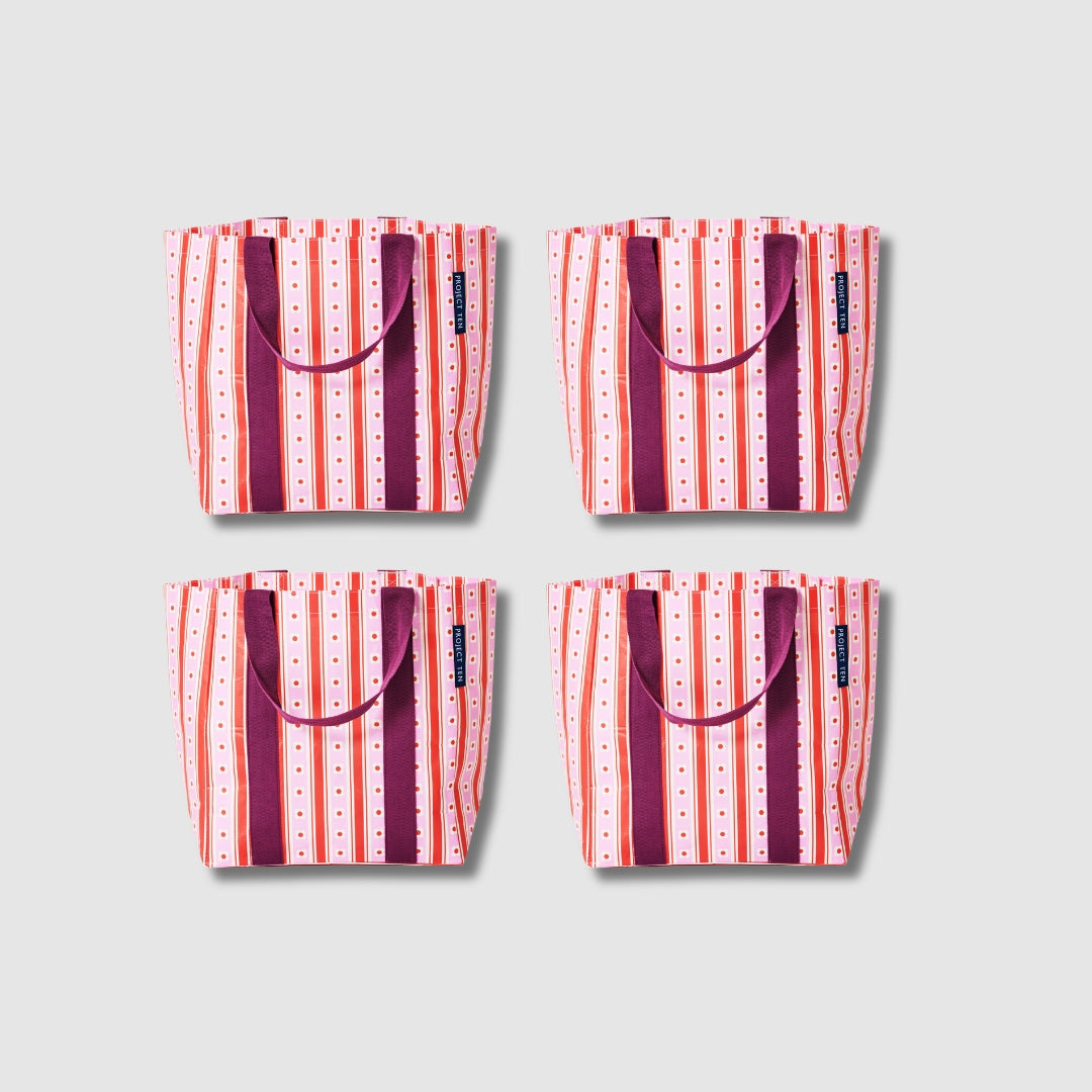 Four Shopper Totes all in Wallpaper pattern.