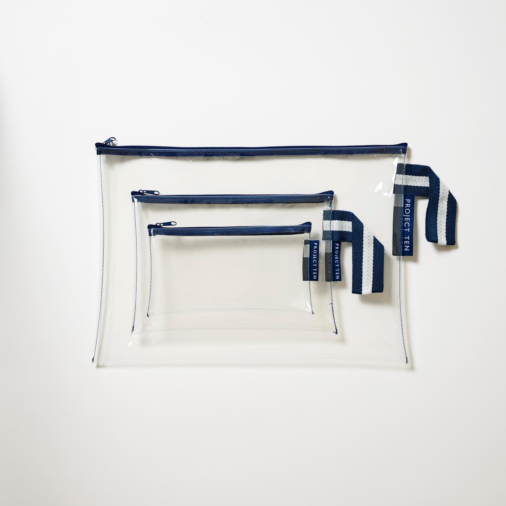 Clear Zip Pouch Bundle (x3 sizes) – Navy - Project Ten
