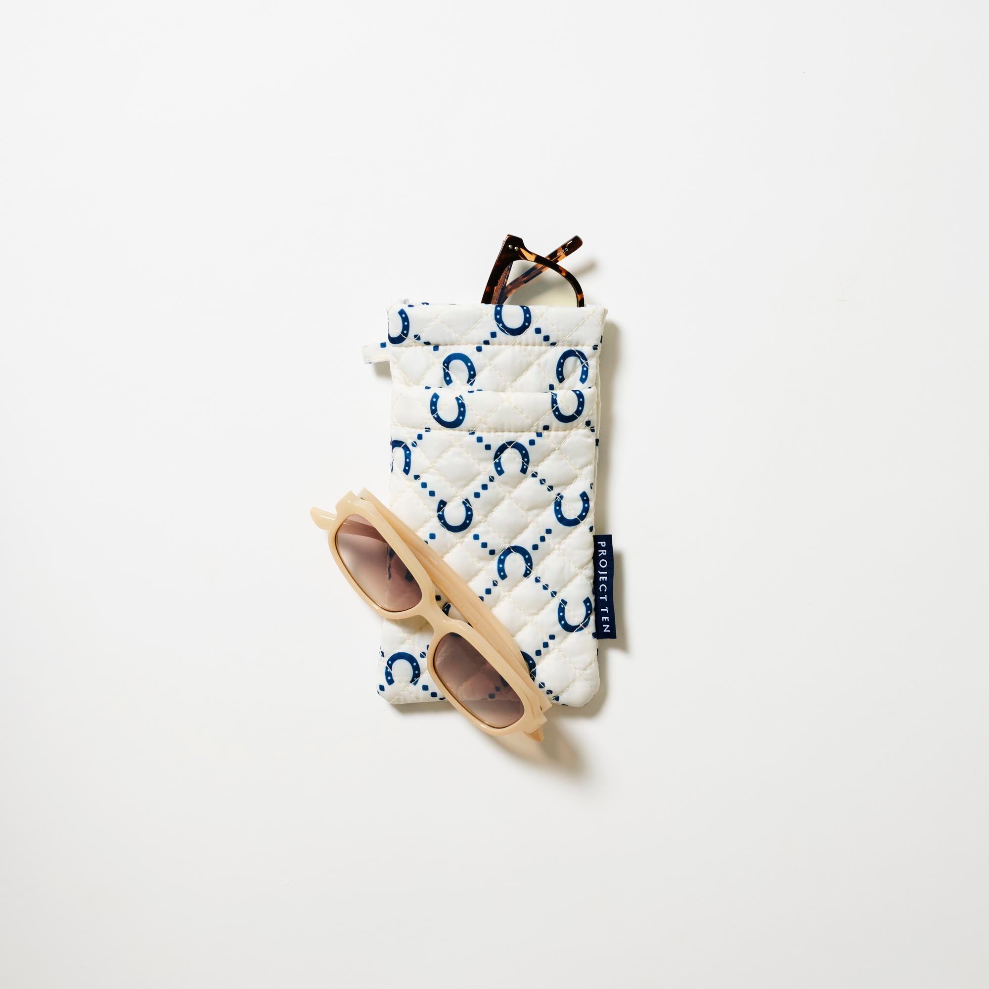 Double Glasses Case – Navy Horseshoe - Project Ten
