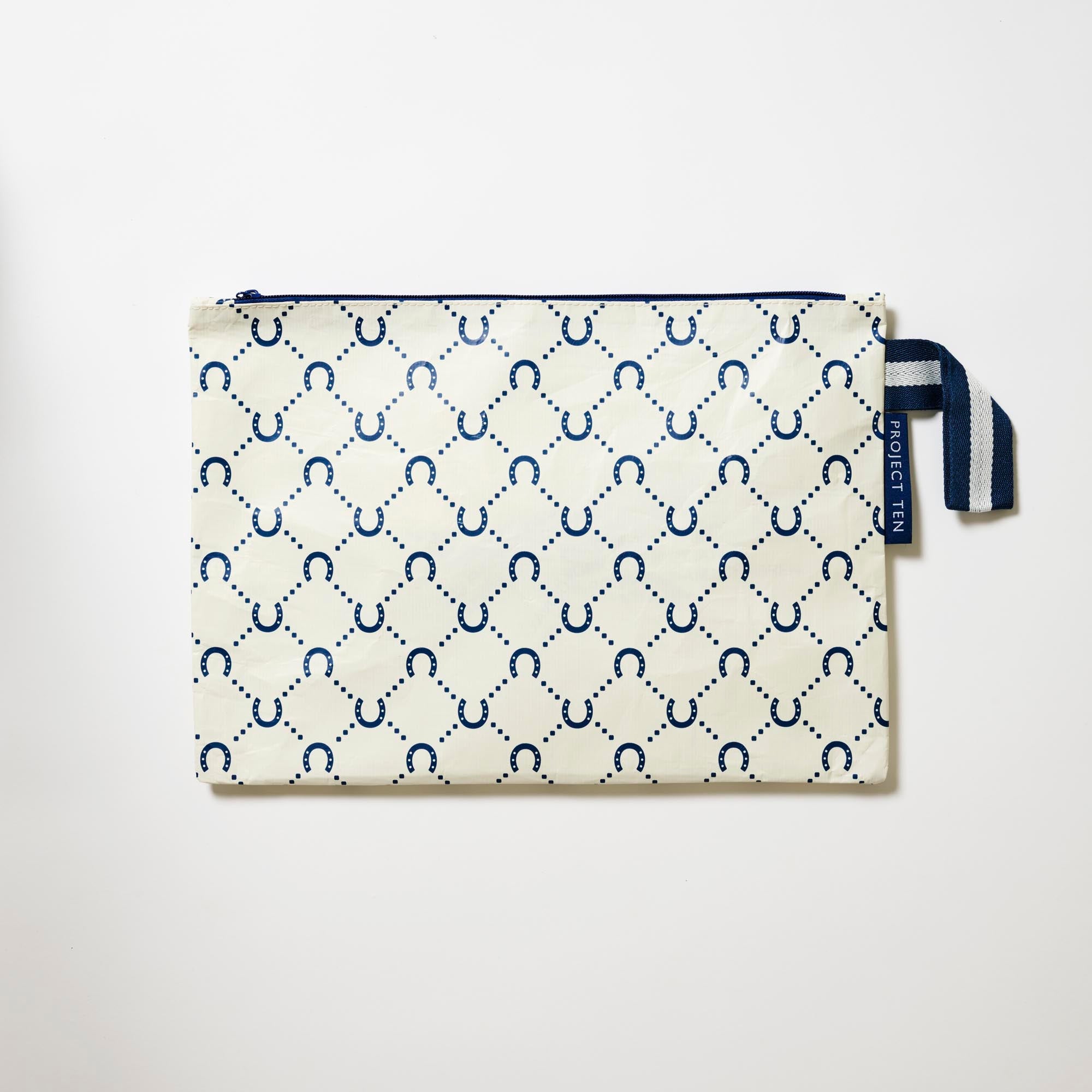 Large Zip Pouch – Navy Horseshoe - Project Ten