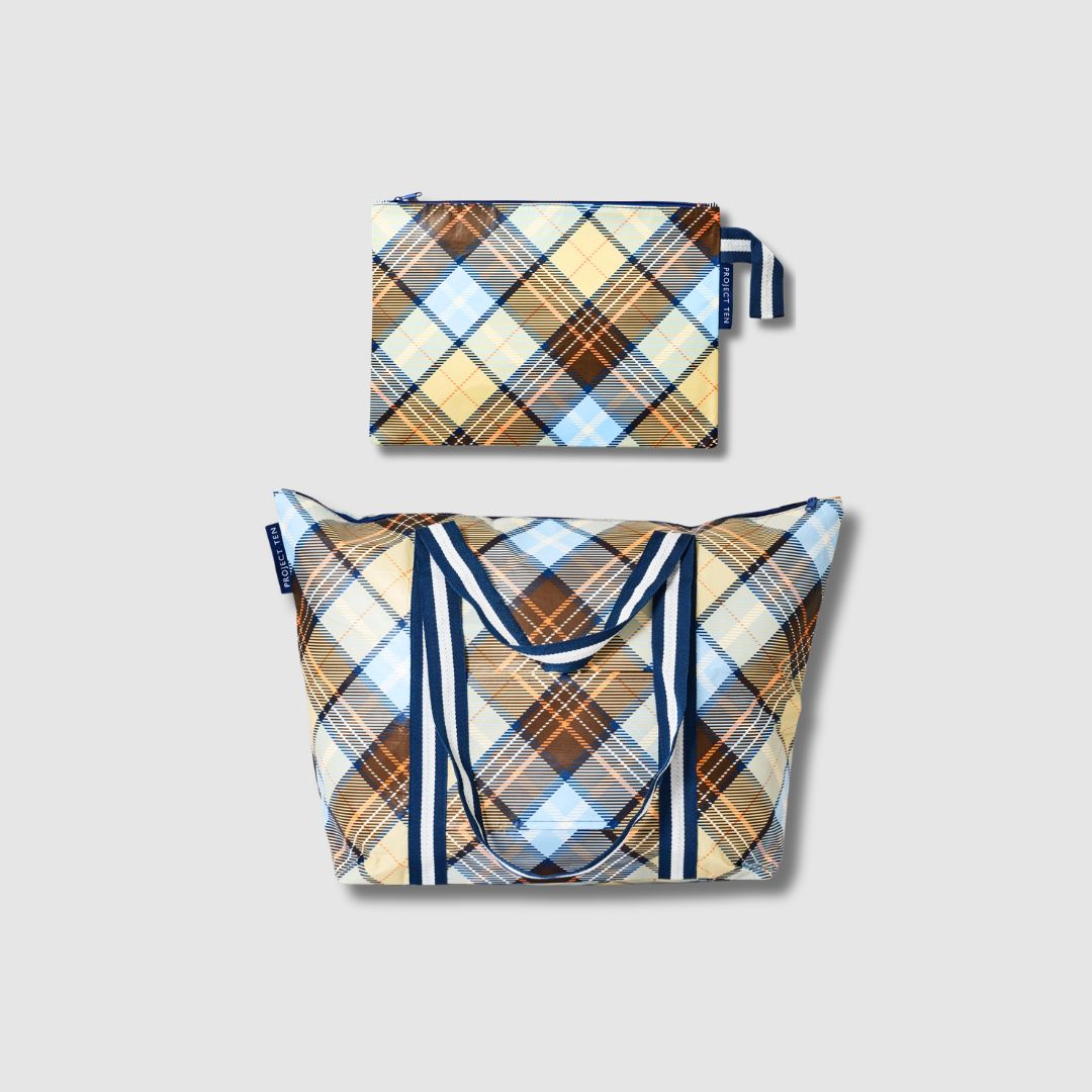 Zip Medium Tote and Large Zip Pouch both in Country Plaid - Project Ten