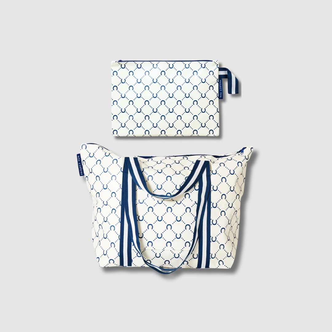 Large Zip Pouch & Zip Medium Tote both in Navy Horseshoe.
- Project Ten
