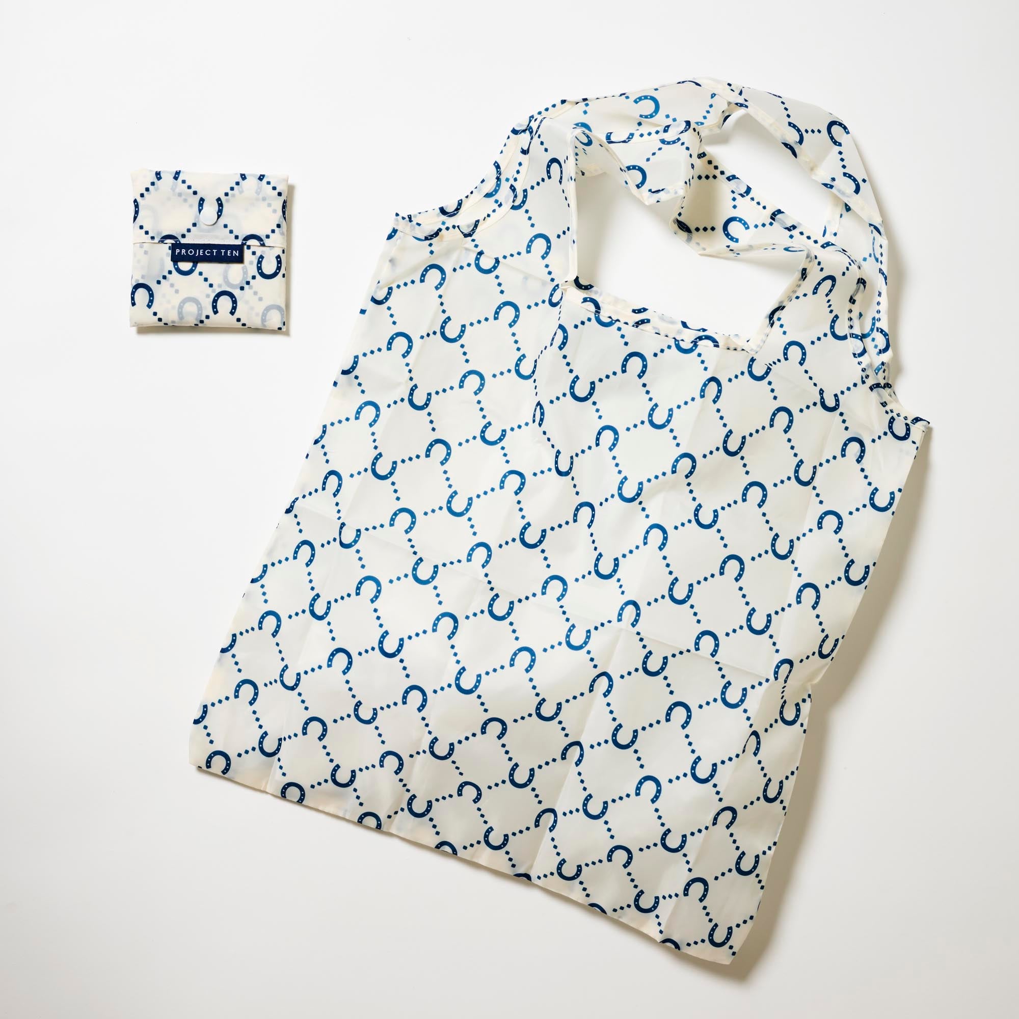 Pocket Shopper folded up and opened up Navy Horseshoe - Project Ten