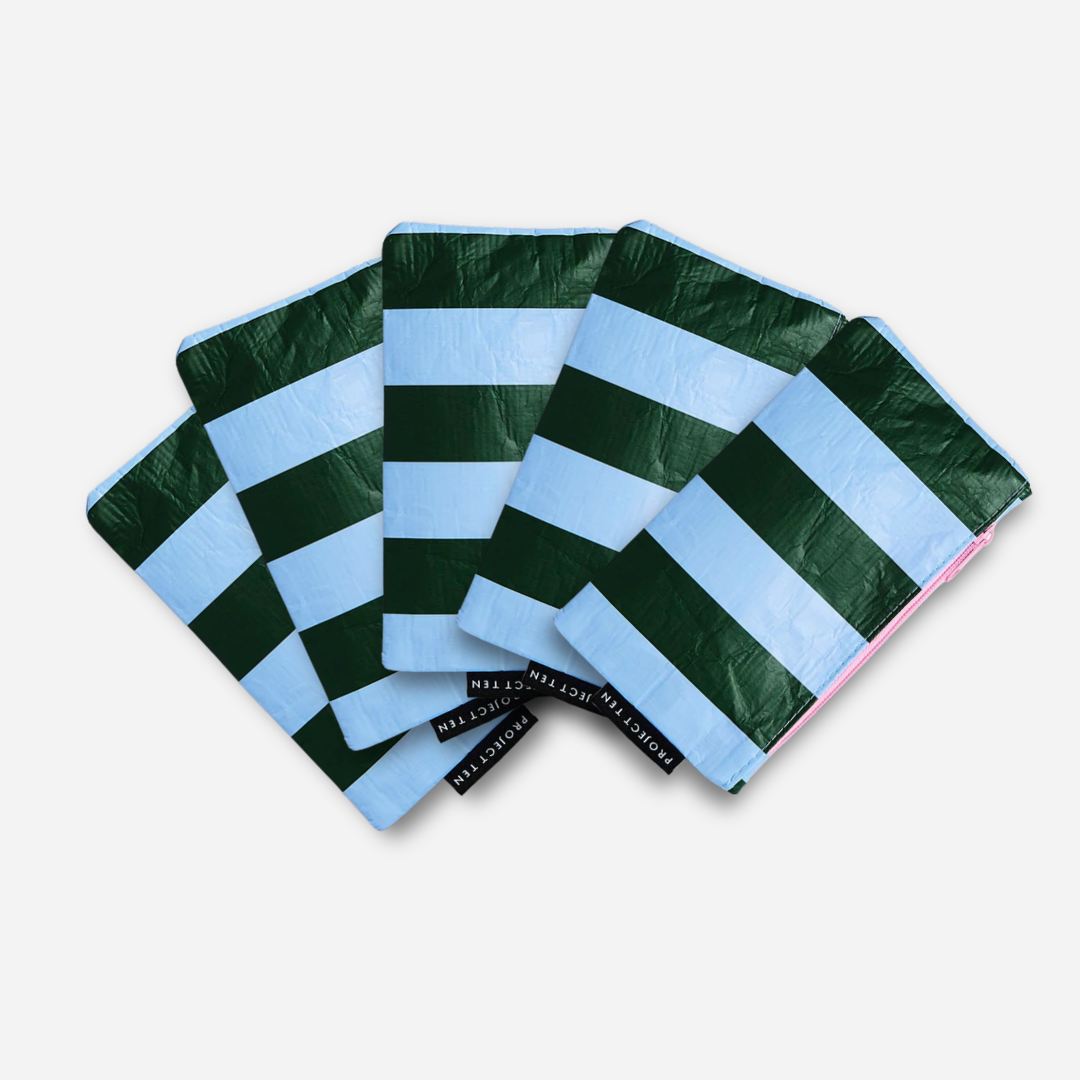 Tiny Zip Pouch Bundle (x5) – Green Blue Stripe - Project Ten