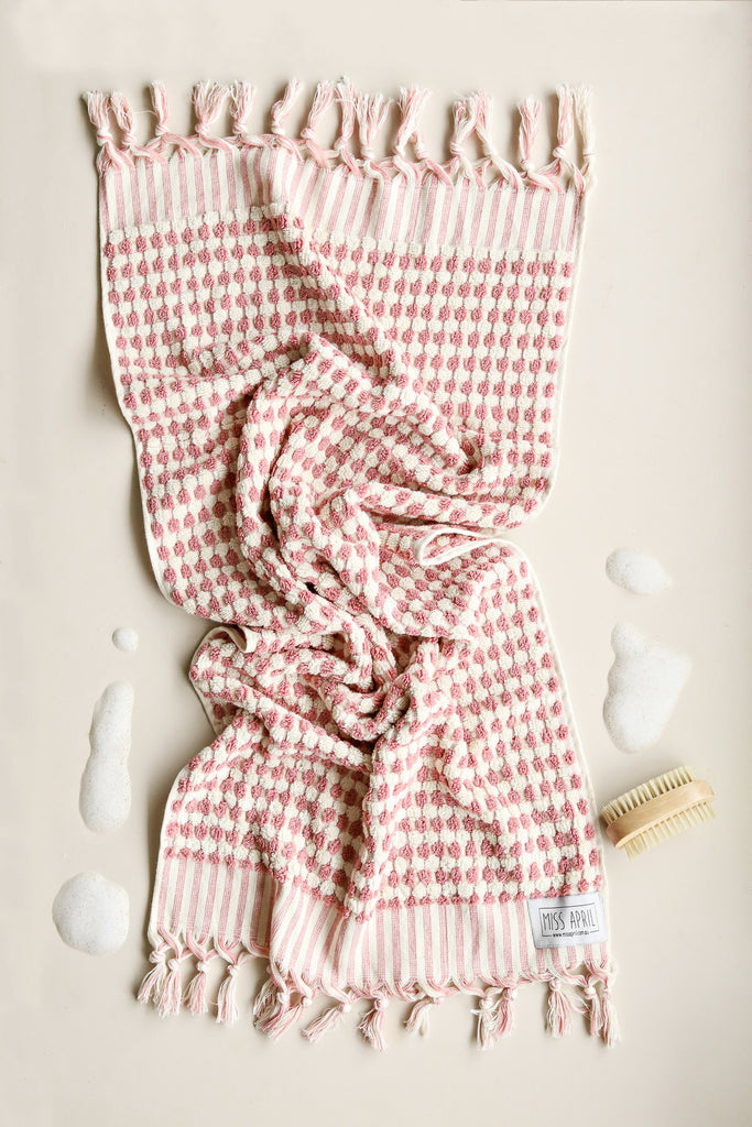 Pom Pom Hand Towel - Pink and White - Project Ten