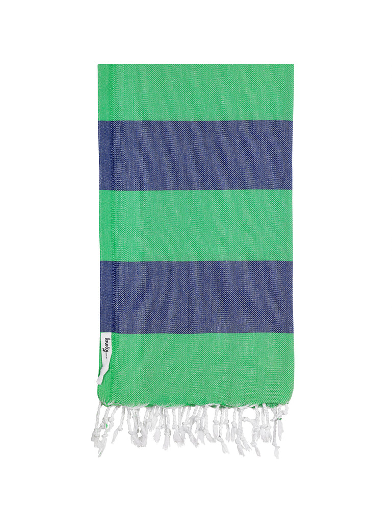 Turkish Beach Towel - Navy + Green Stripe - Project Ten