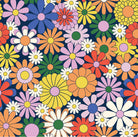 Our Coastal Floral Oversized pattern is covered in bright retro daisies in orange, pink, yellow and blue on a navy background.