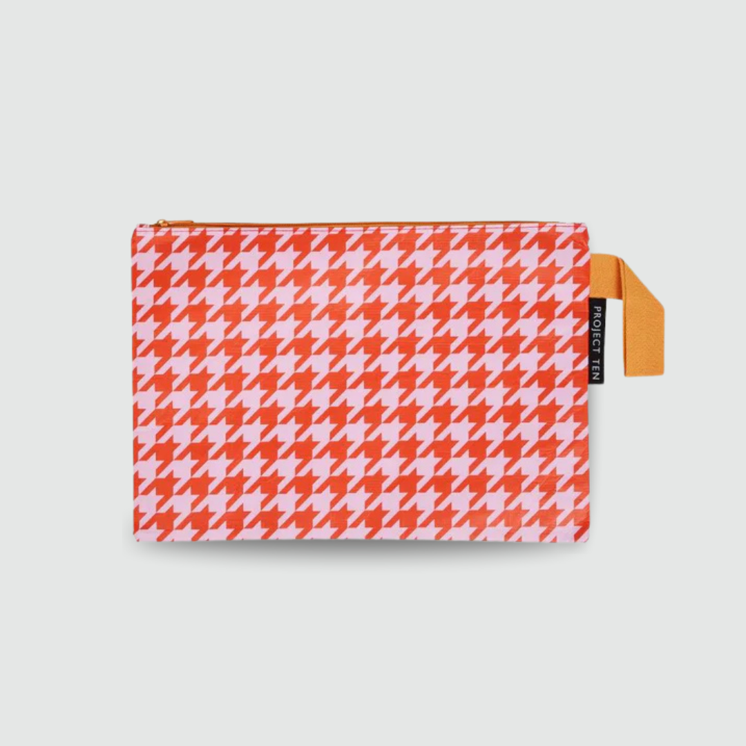 Houndstooth Large Zip Pouch - Project Ten