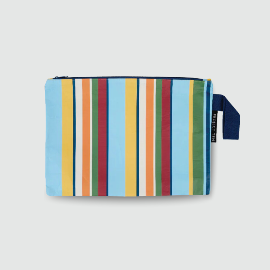 Retro Stripe Large Zip Pouch - Project Ten