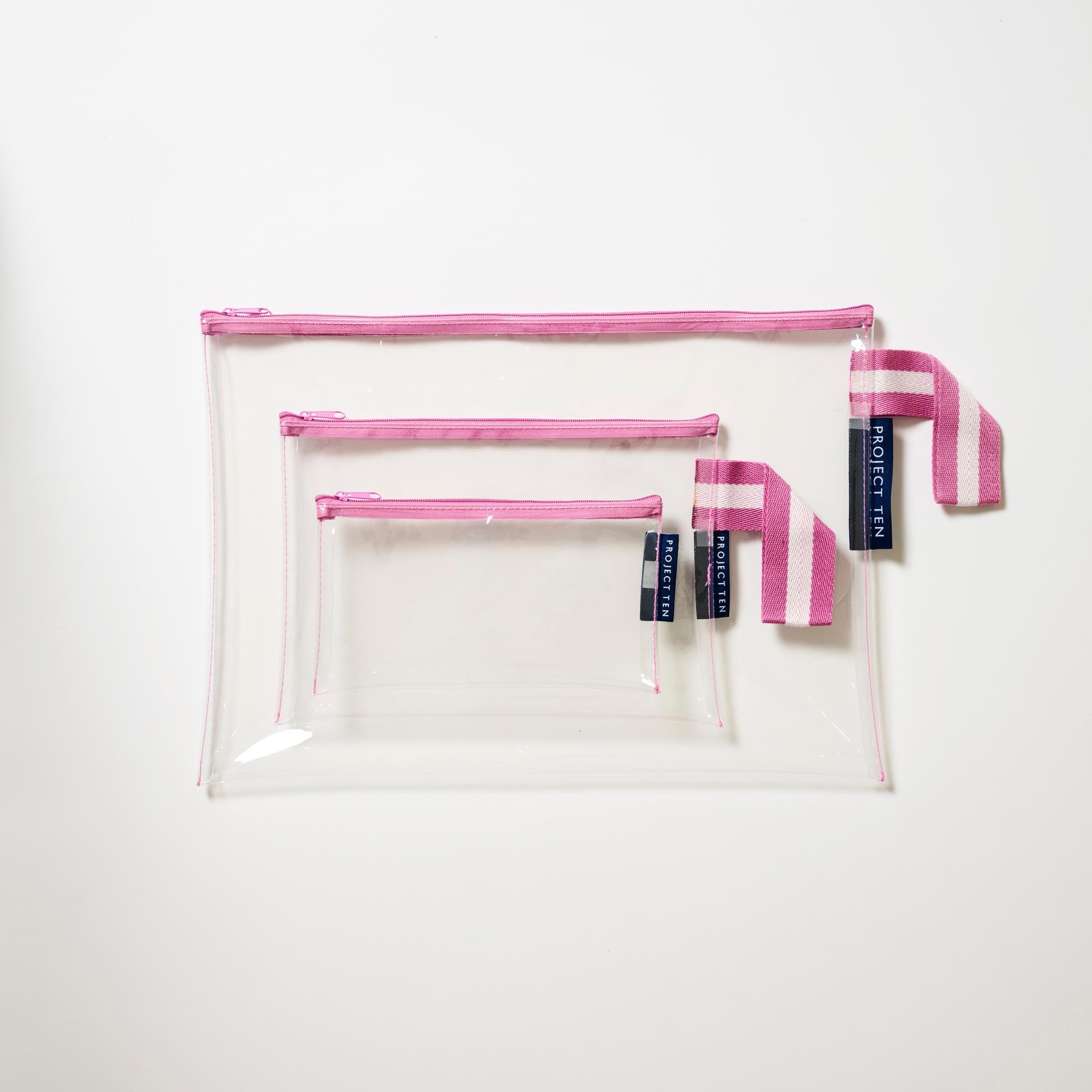 Clear Zip Pouch Bundle (x3 sizes) – Pink - Project Ten