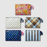 Set of 5 Large Zip Pouches.
Hydrangea, Navy Horseshoe, Country Plaid, Confetti & Oxford Stripe 
- Project Ten
