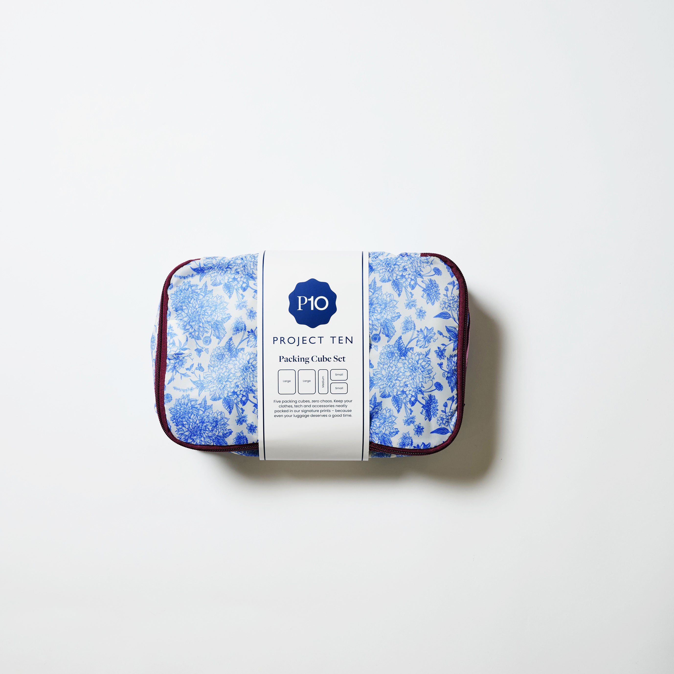 Packing Cube set folded up in its packaging. 
- Project Ten