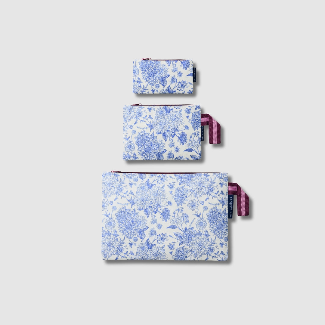 Zip Pouch Bundle in Toile. 
Tiny Zip Pouch, Mini Zip Pouch & Large Zip Pouch.
- Project Ten