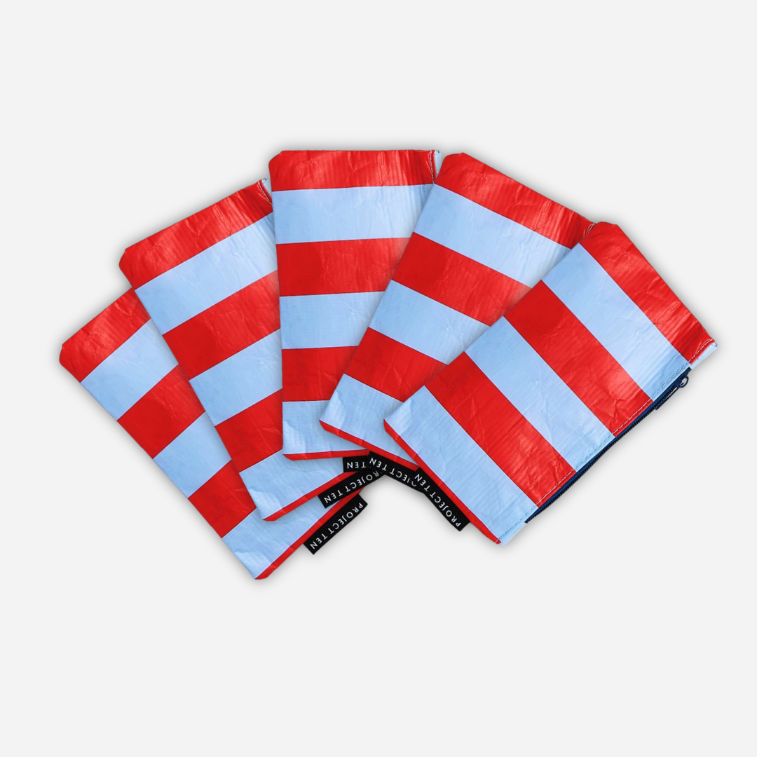 Tiny Zip Pouch Bundle (x5) – Red Blue Stripe - Project Ten